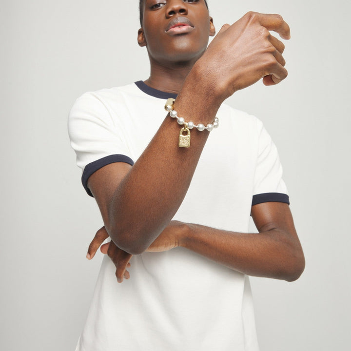 Sterling Silver Plated Ball Clasp And Lock In 18K Gold Bracelets PUL1215OROMTL