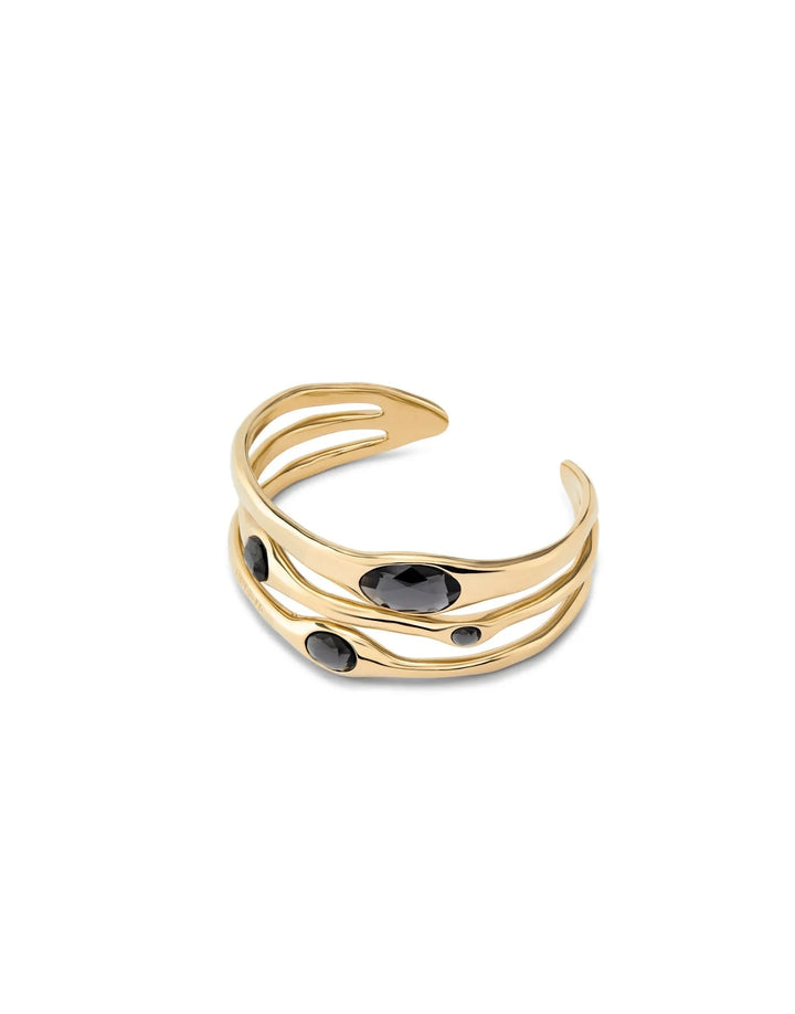 Sunshine 18k Gold-Plated Rigid Black Faceted Crystal Bangle PUL2441NGRORO0M