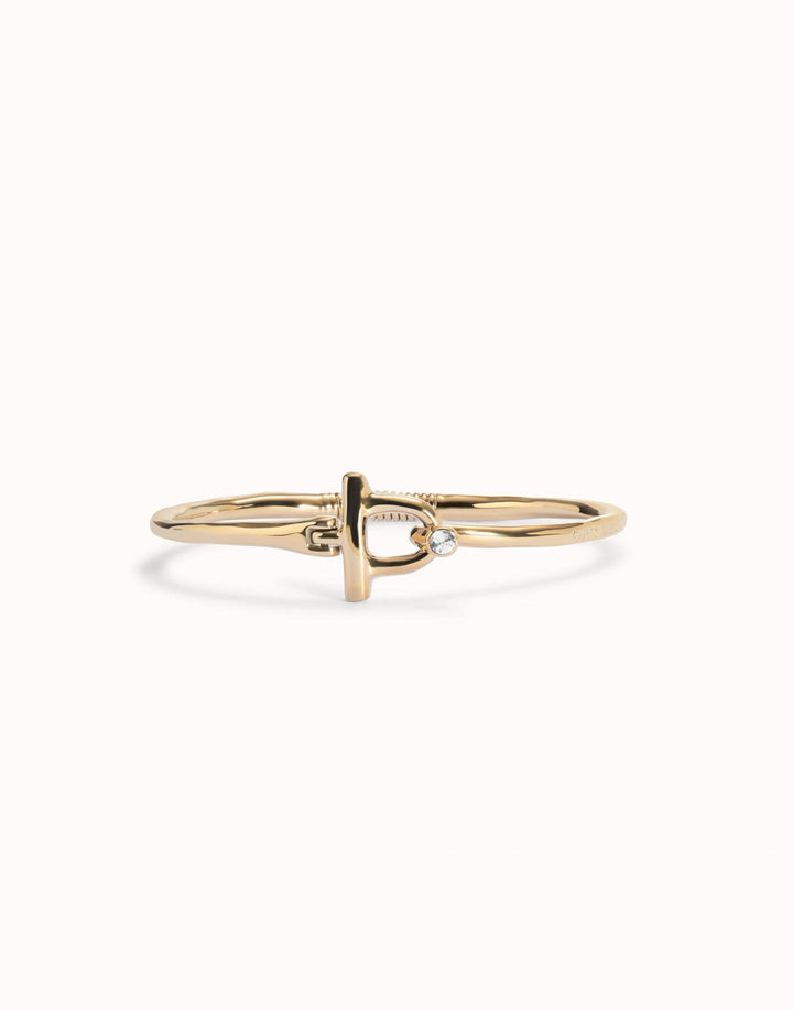 Elegant 18k Gold Plated Ser Indomable White Bangle Bracelet PUL2449BLNORO0 showcasing its handcrafted design and white topaz centerpiece.