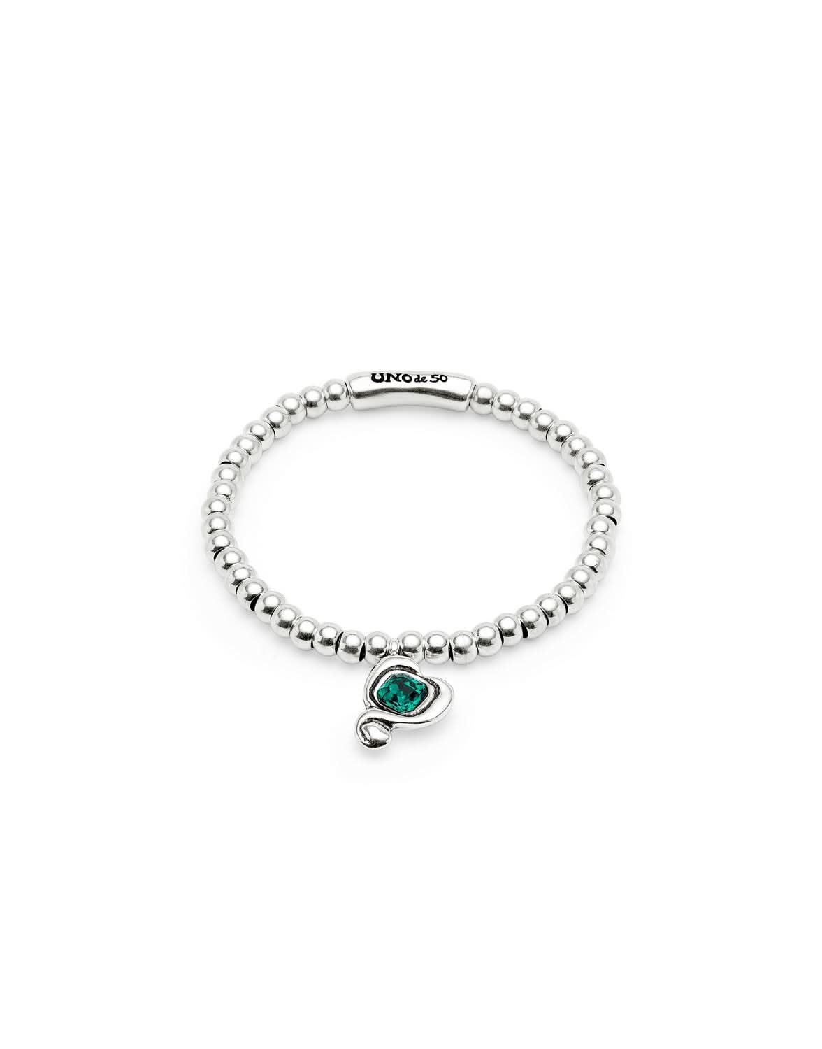 Elegant Sterling Silver Plated Ser Expresiva Green Bracelet PUL2514VRDMTL0 featuring a heart and vibrant green crystal, a luxurious piece of jewelry.