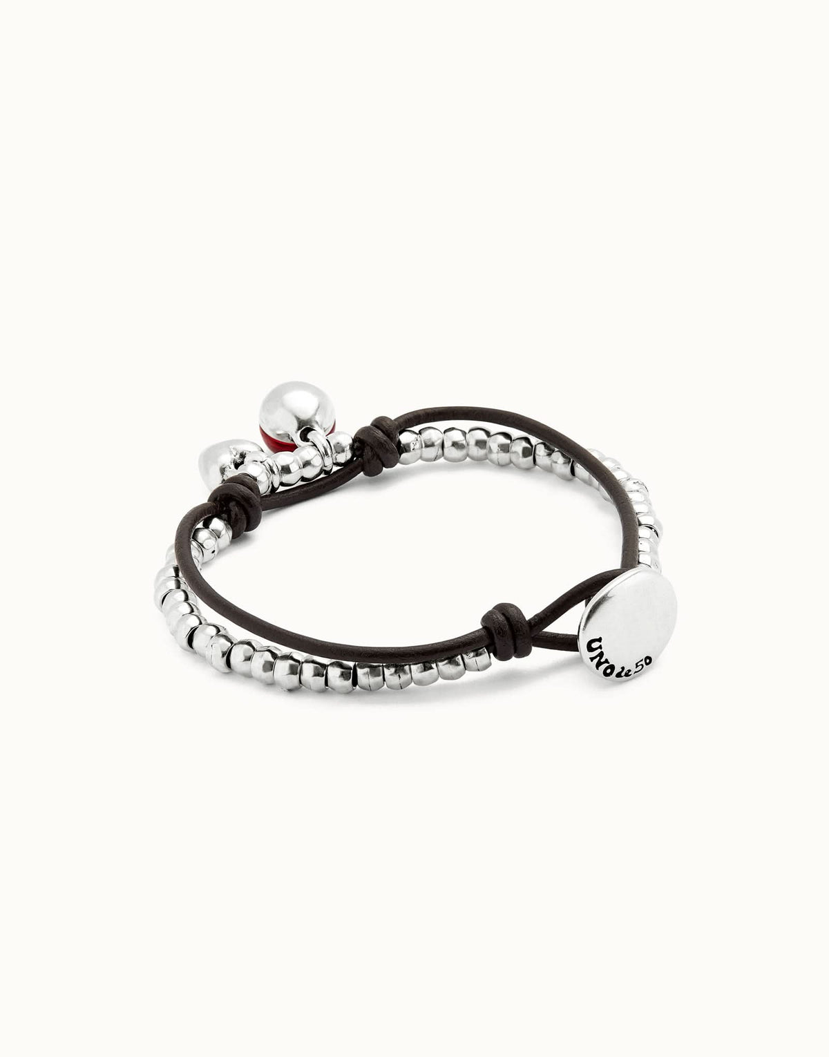 Sterling Silver Plated Ser Fascinante Red Bracelet PUL2527ROJMTL0 - Exquisite bracelet showcasing a stunning design with leather and Murano details.
