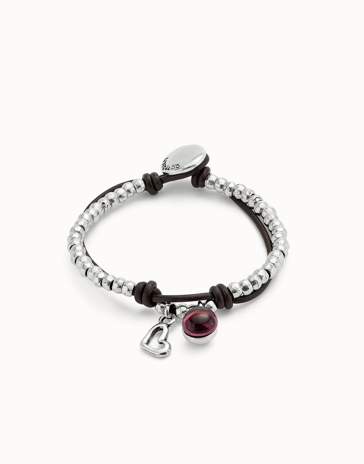 Luxurious Sterling Silver Plated Ser Fascinante Purple Bracelet PUL2528MORMTL0 featuring elegant leather and vibrant purple Murano glass, a perfect statement bracelet.