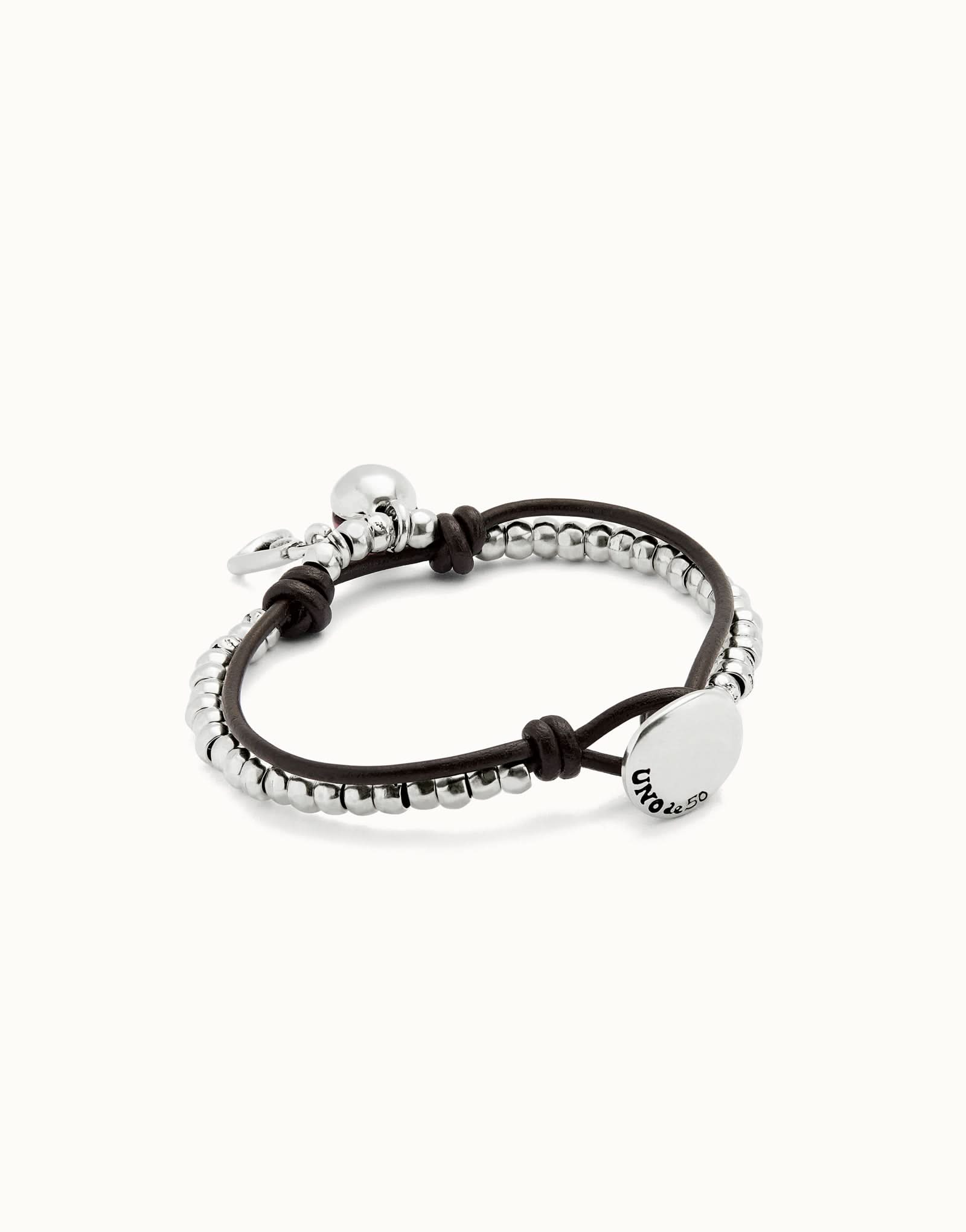 Luxurious Sterling Silver Plated Ser Fascinante Purple Bracelet PUL2528MORMTL0 featuring elegant leather and vibrant purple Murano glass, a perfect statement bracelet.