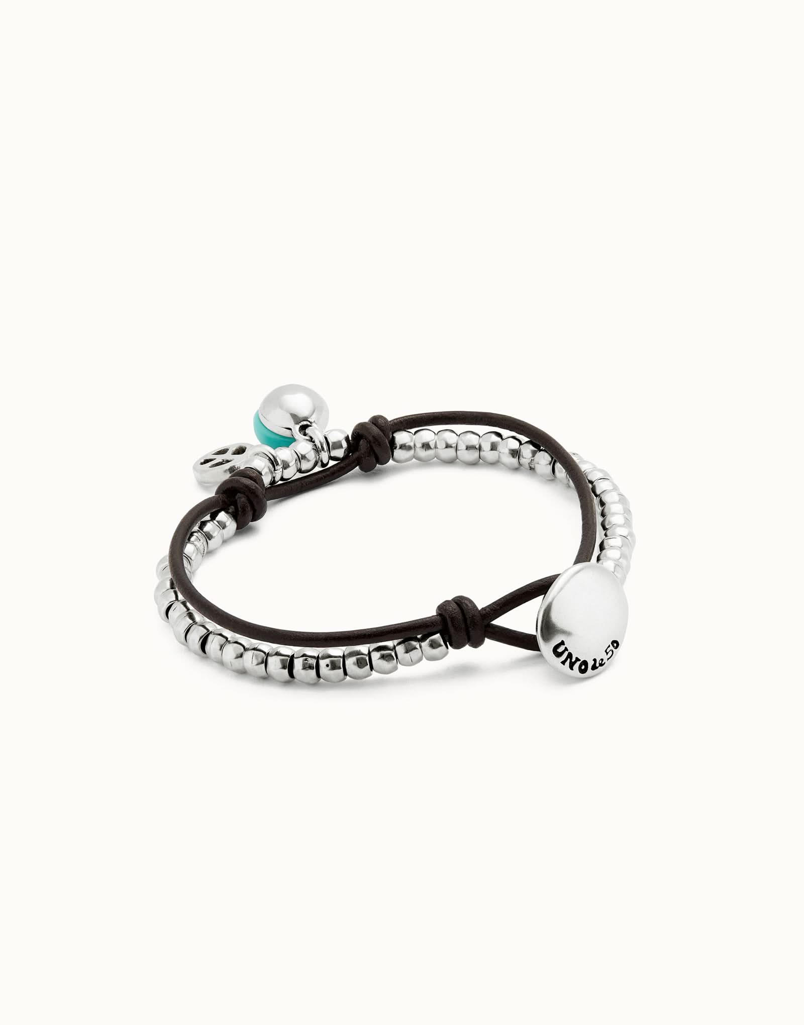 Elegant Sterling Silver Plated Ser Fascinante Turquoise Bracelet PUL2530TURMTL0, showcasing turquoise Murano glass and leather details, a stunning addition to any luxury jewelry collection.