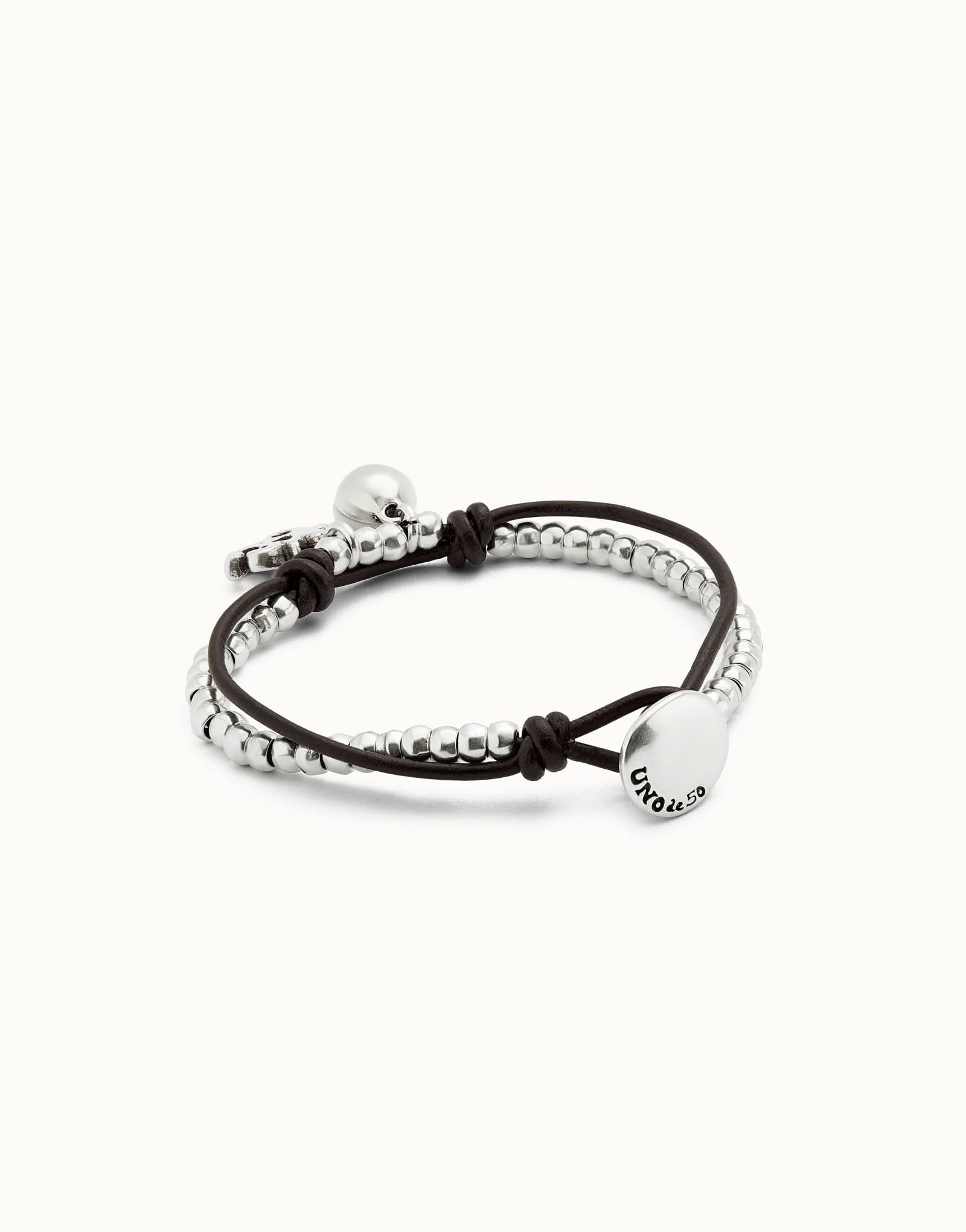 Luxury Sterling Silver Plated Ser Fascinante White Bracelet PUL2531MFLMTL0 showcasing elegant design with leather and ivory Murano glass.
