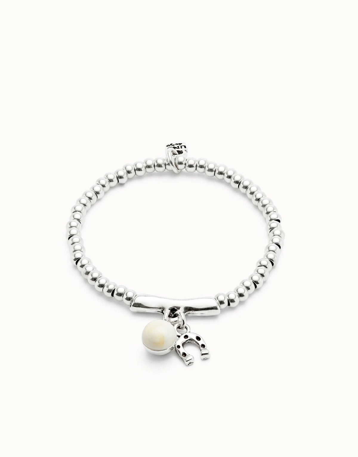 Elegant close-up of the Sterling Silver Plated Ser Fascinante White Bracelet PUL2537MFLMTL0, showcasing the exquisite craftsmanship and shimmering murano glass detail. Ideal luxury bracelet for distinctive style.