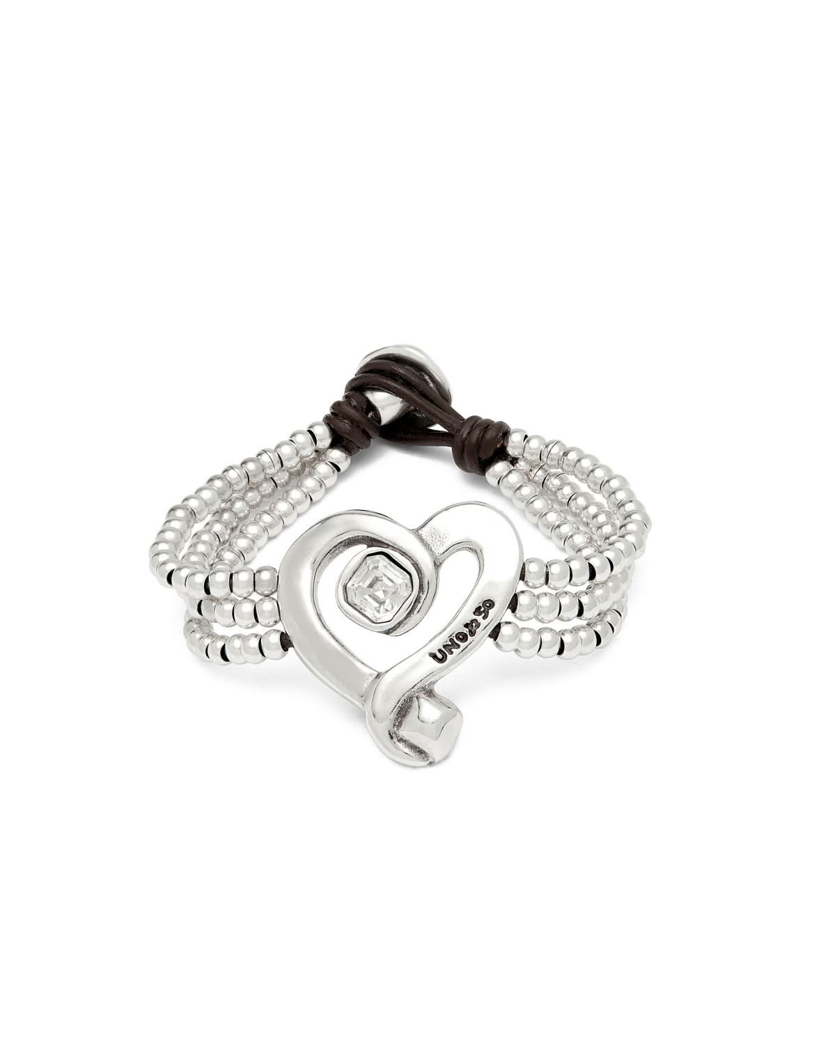 Elegantly designed Sterling Silver Plated Ser Expresiva White Bracelet PUL2543CRSMTL0 featuring a bead bracelet with a sterling silver-plated heart and white crystal, perfect for expressing emotions and individuality.