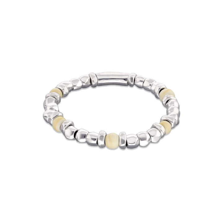Metal Alloy Sterling Silver Plated And Ivory Beaded Stretch Bracelet PUL2585MFLMTL