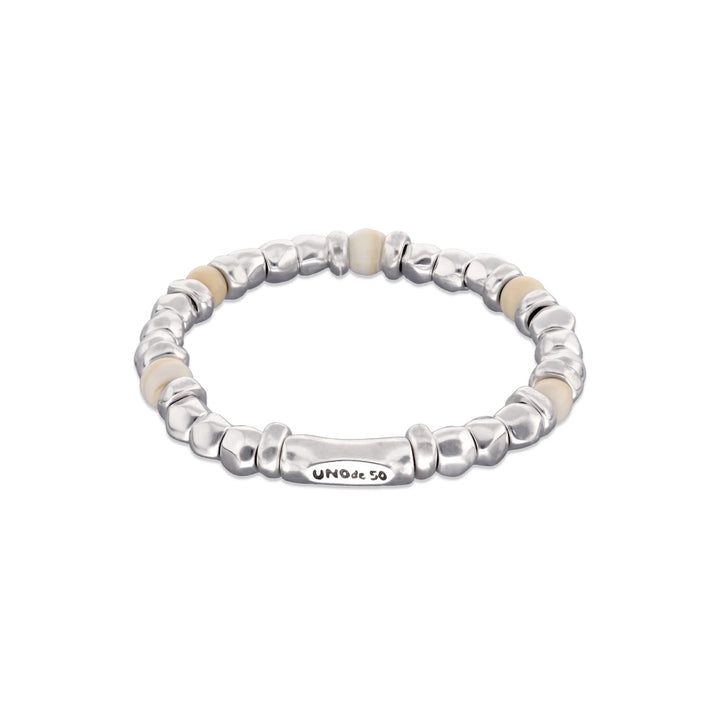 Metal Alloy Sterling Silver Plated And Ivory Beaded Stretch Bracelet PUL2585MFLMTL