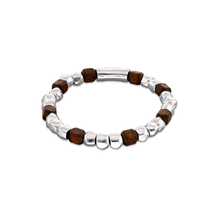 Metal Alloy Sterling Silver Plated And Wood Beaded Stretch Bracelet PUL2586MARMTL