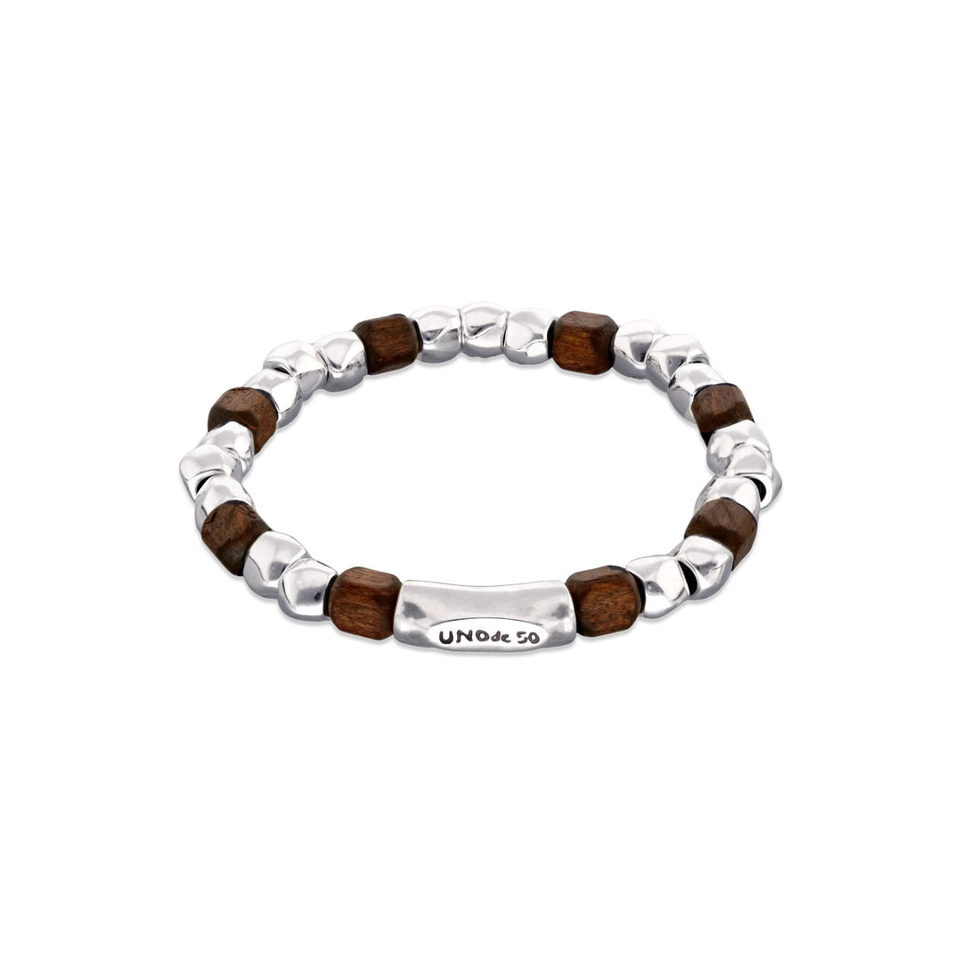 Metal Alloy Sterling Silver Plated And Wood Beaded Stretch Bracelet PUL2586MARMTL