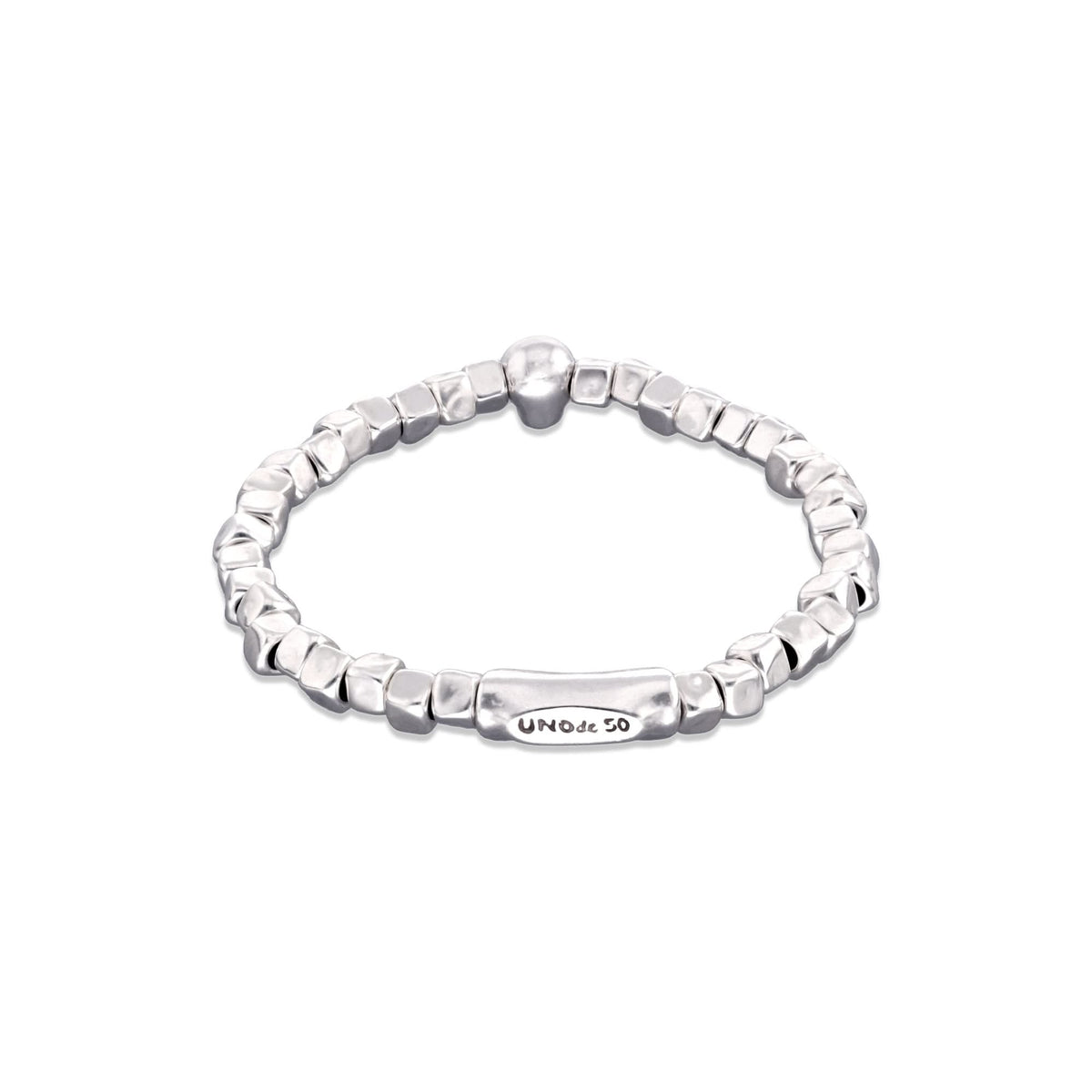 Metal Alloy Sterling Silver Plated Skull Detail Stretch Bracelet PUL2589NGRMTL