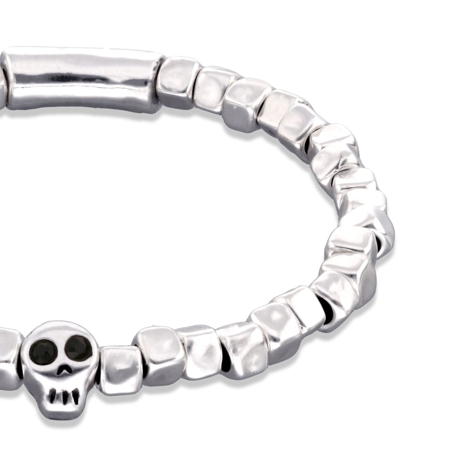 Metal Alloy Sterling Silver Plated Skull Detail Stretch Bracelet PUL2589NGRMTL