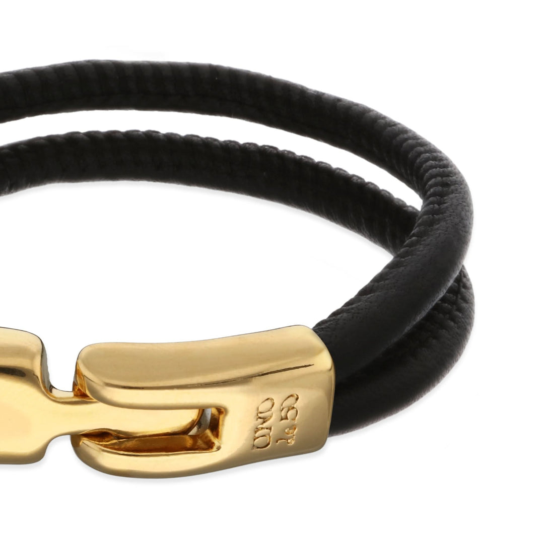 Black Leather Gold Plated Closure Bracelet PUL2597NGRORO