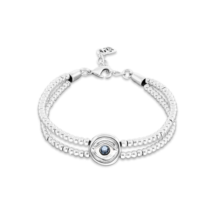 Metal Alloy Double Beaded Sterling Silver Eye Detail Blue Faceted Crystal Bracelet PUL2599AZUMTL0M