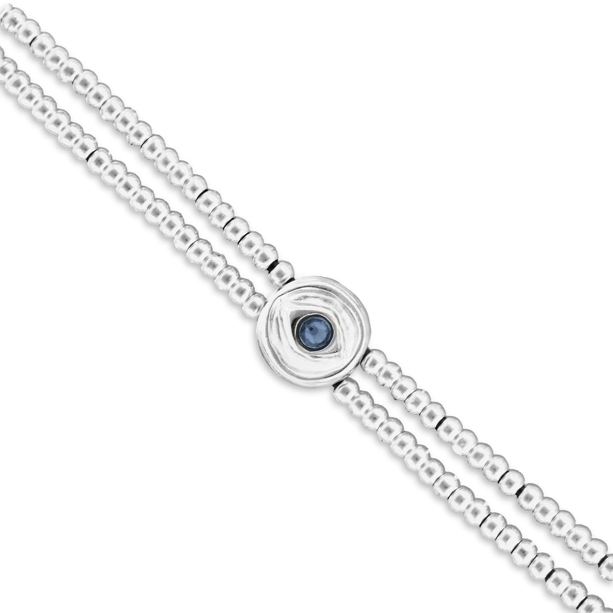 Metal Alloy Double Beaded Sterling Silver Eye Detail Blue Faceted Crystal Bracelet PUL2599AZUMTL0M