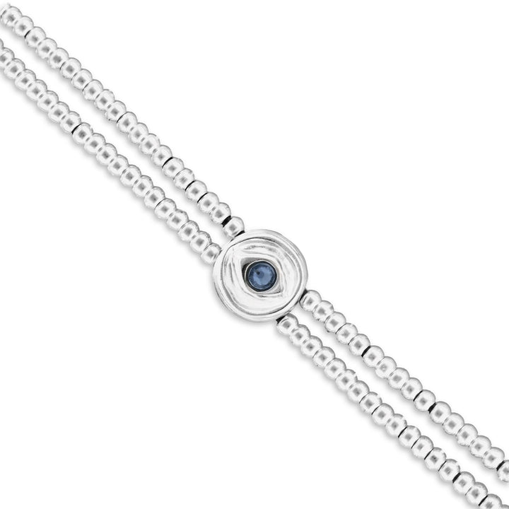 Metal Alloy Double Beaded Sterling Silver Eye Detail Blue Faceted Crystal Bracelet PUL2599AZUMTL0M