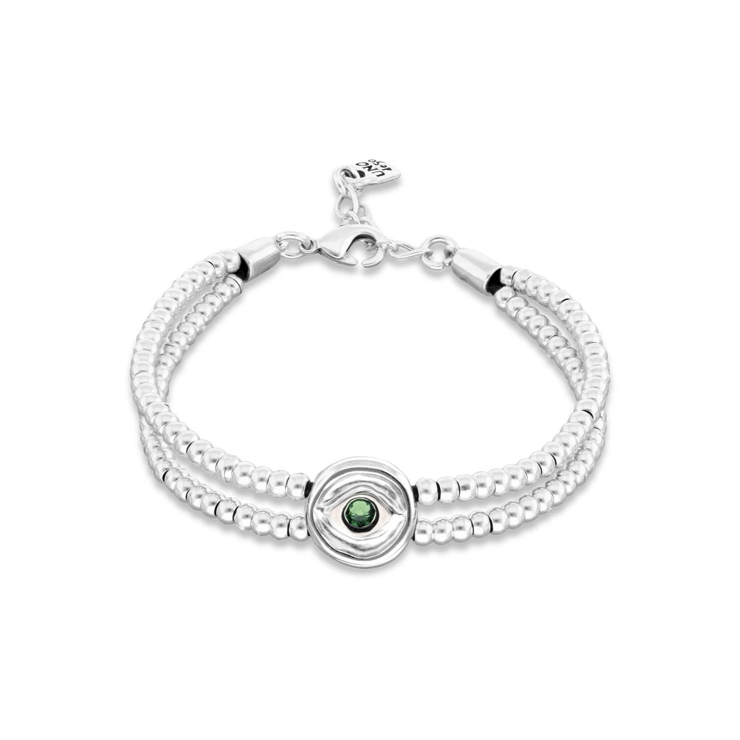 Metal Alloy Double Beaded Sterling Silver Eye Detail Green Faceted Crystal Bracelet PUL2599VRDMTL0M