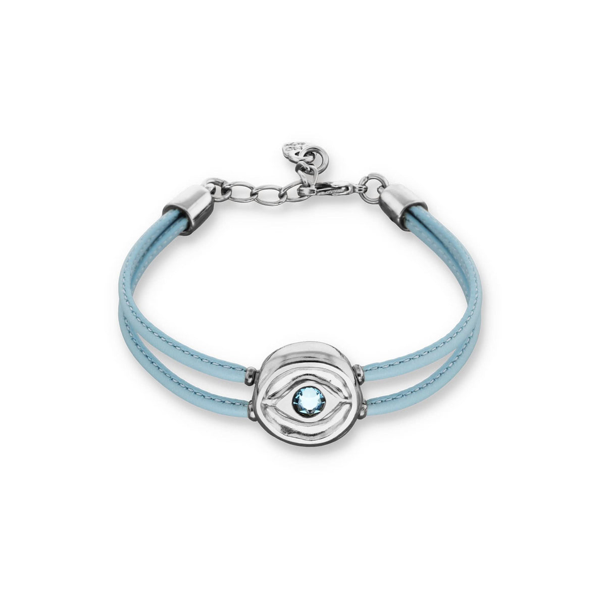Blue Leather Metal Alloy Eye Detail Pleated Sterling Silver Crystal Bracelet PUL2601AZCMTL0M