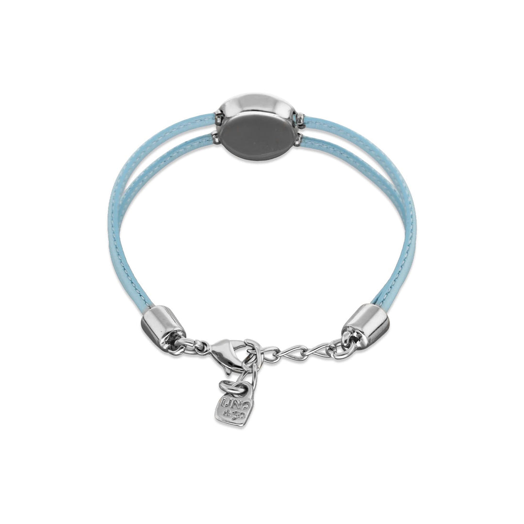 Blue Leather Metal Alloy Eye Detail Pleated Sterling Silver Crystal Bracelet PUL2601AZCMTL0M