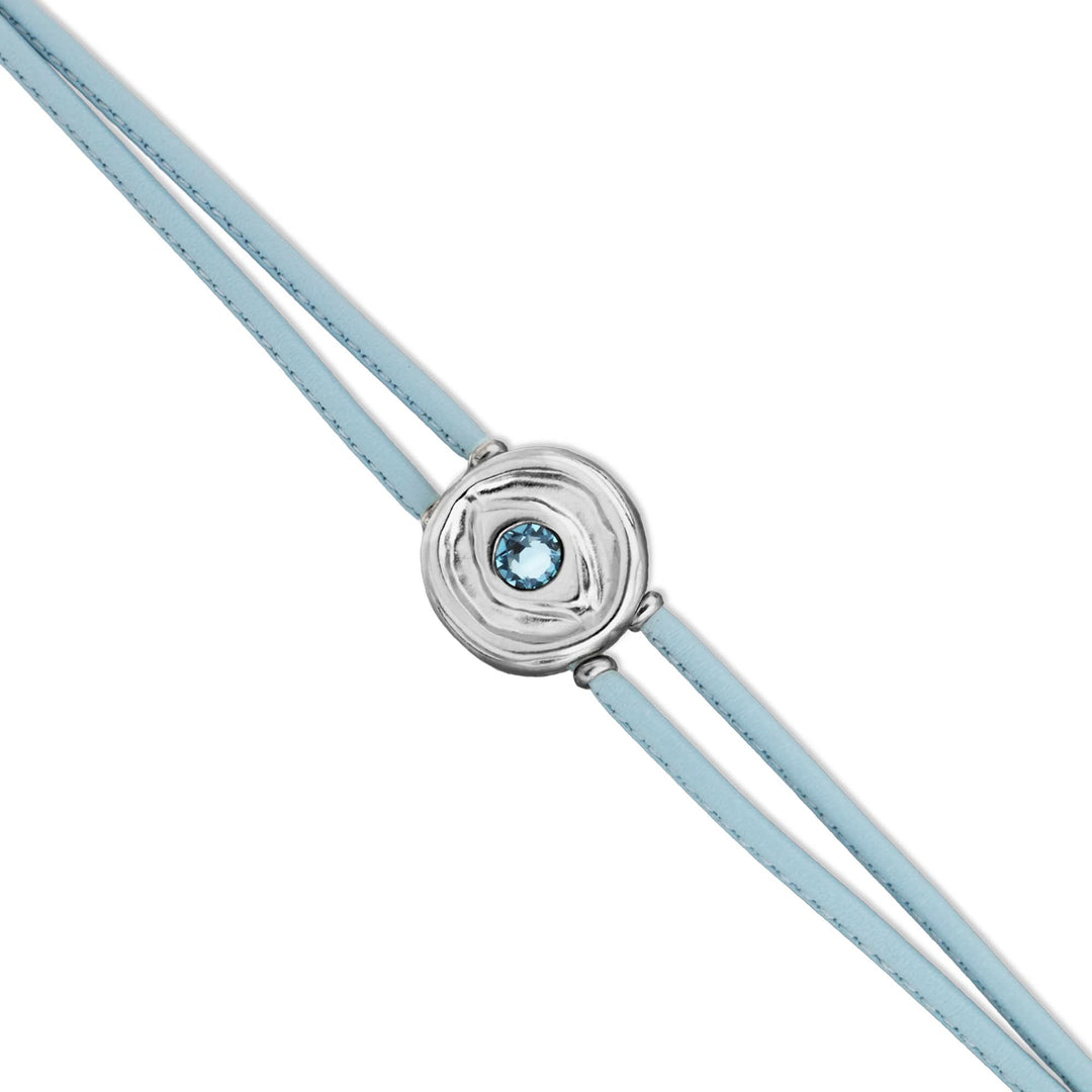 Blue Leather Metal Alloy Eye Detail Pleated Sterling Silver Crystal Bracelet PUL2601AZCMTL0M