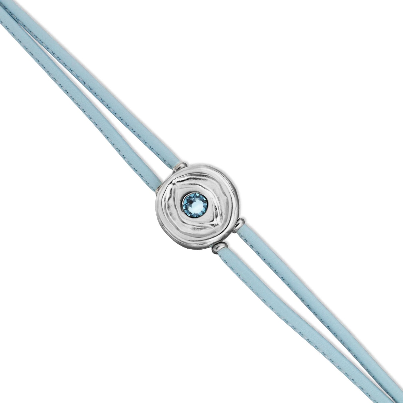 Blue Leather Metal Alloy Eye Detail Pleated Sterling Silver Crystal Bracelet PUL2601AZCMTL0M