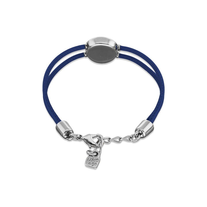 Double Dark Blue Leather Metal Alloy Eye Pleated Sterling Silver Crystal Bracelet PUL2601AZOMTL0M