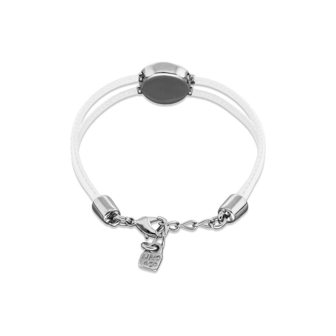 Double White Leather Metal Alloy Eye Detail Pleated Sterling Silver Crystal Bracelet PUL2601BLCMTL0M