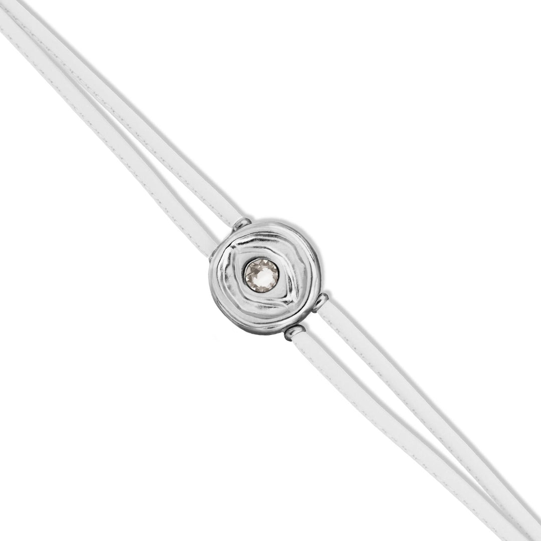 Double White Leather Metal Alloy Eye Detail Pleated Sterling Silver Crystal Bracelet PUL2601BLCMTL0M