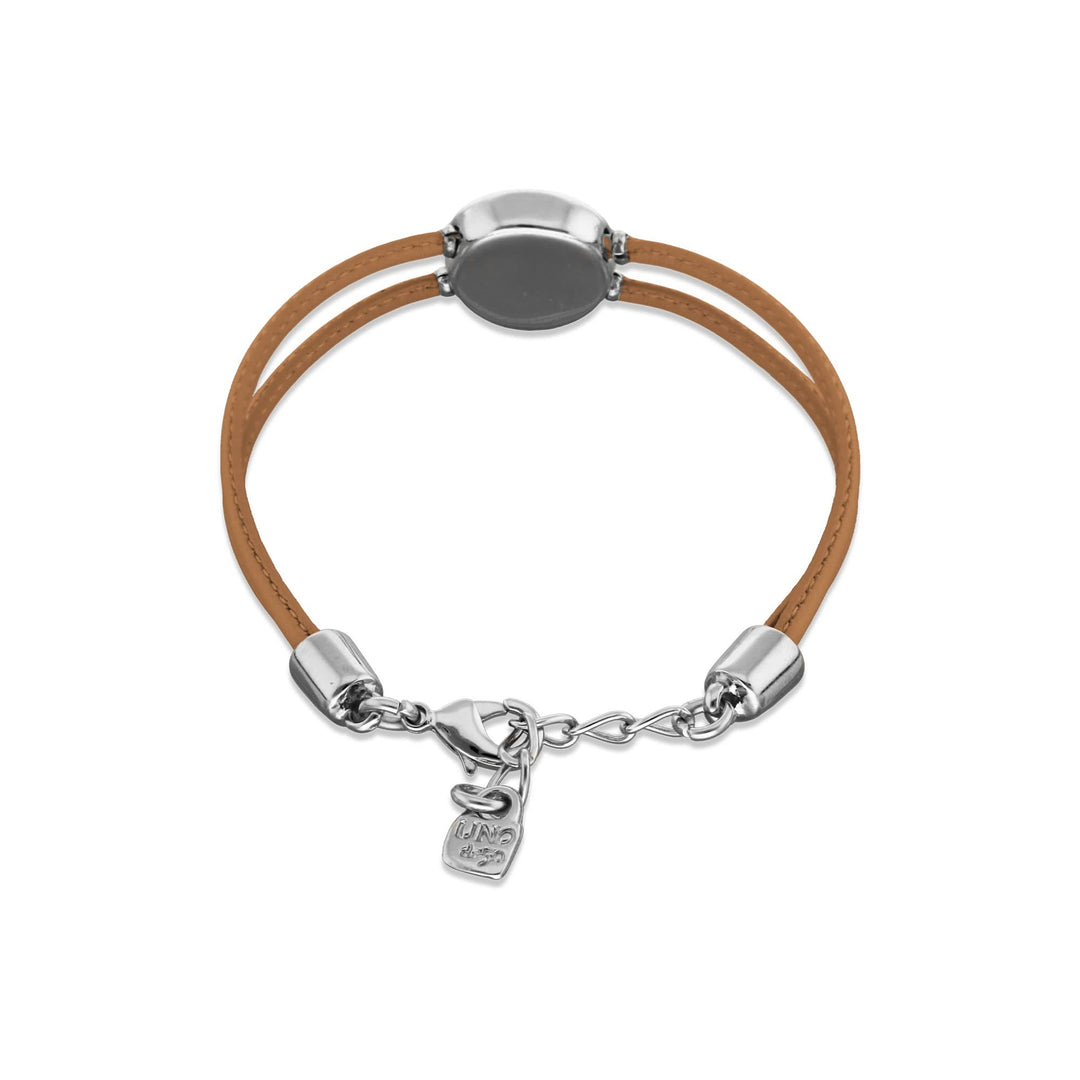 Double Cream Leather Metal Alloy Eye Detail Pleated Sterling Silver Crystal Bracelet PUL2601CREMTL0M
