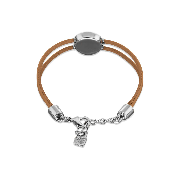 Double Cream Leather Metal Alloy Eye Detail Pleated Sterling Silver Crystal Bracelet PUL2601CREMTL0M