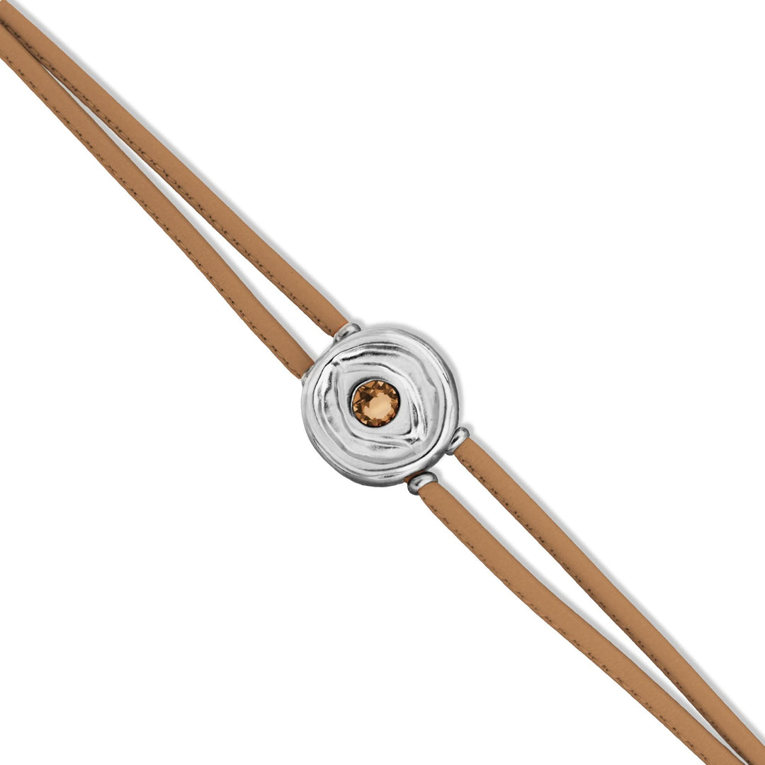 Double Cream Leather Metal Alloy Eye Detail Pleated Sterling Silver Crystal Bracelet PUL2601CREMTL0M