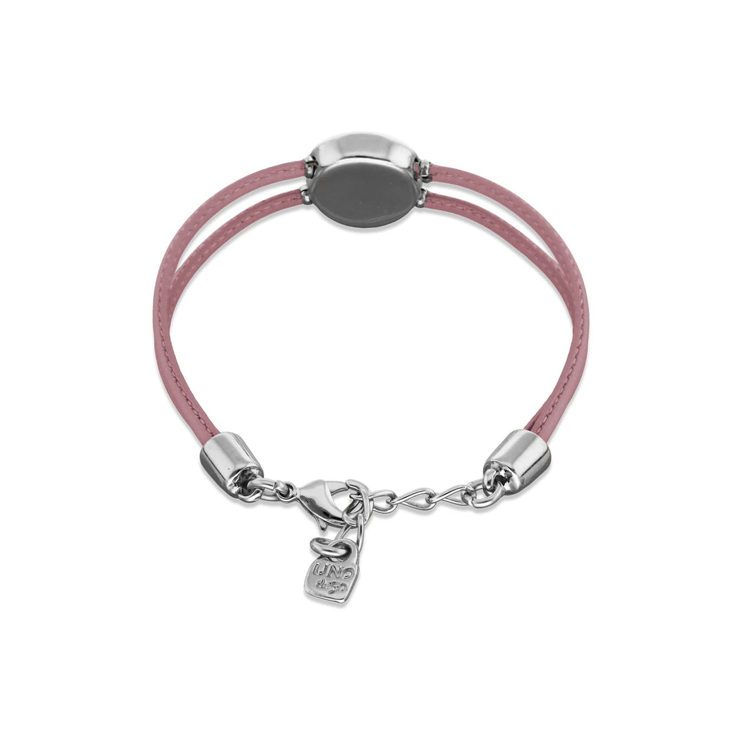 Double Lilac Leather Metal Alloy Eye Detail Pleated Sterling Silver Crystal Bracelet PUL2601LILMTL0M