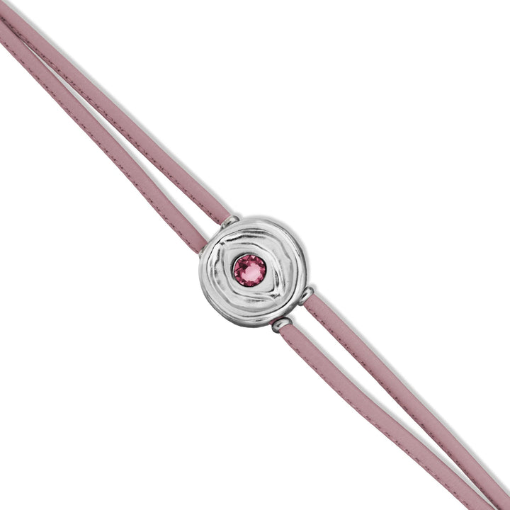 Double Lilac Leather Metal Alloy Eye Detail Pleated Sterling Silver Crystal Bracelet PUL2601LILMTL0M