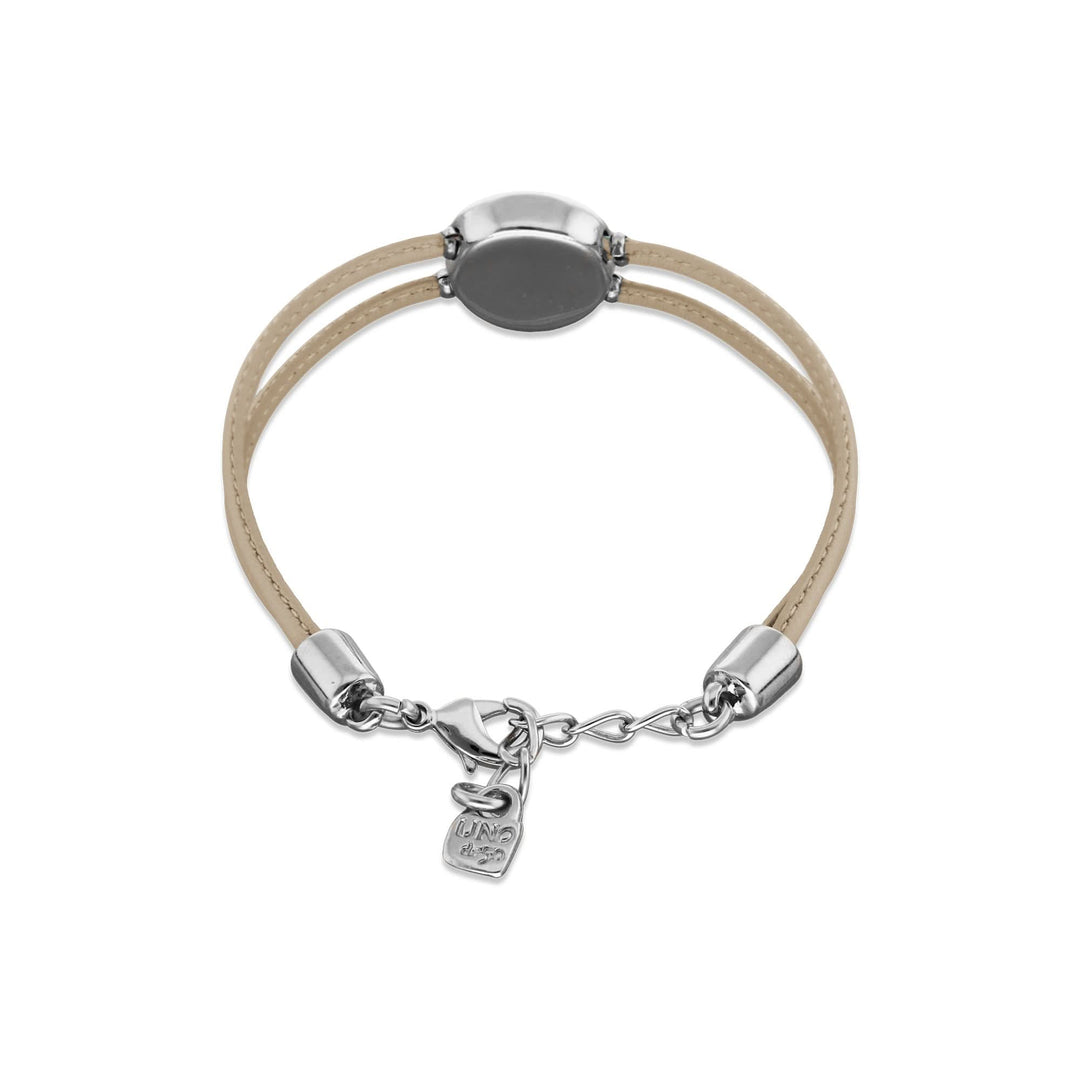 Double Ivory Leather Metal Alloy Eye Detail Pleated Sterling Silver Crystal Bracelet PUL2601MFLMTL0M