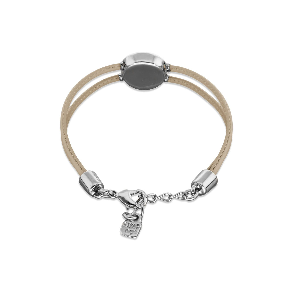 Double Ivory Leather Metal Alloy Eye Detail Pleated Sterling Silver Crystal Bracelet PUL2601MFLMTL0M