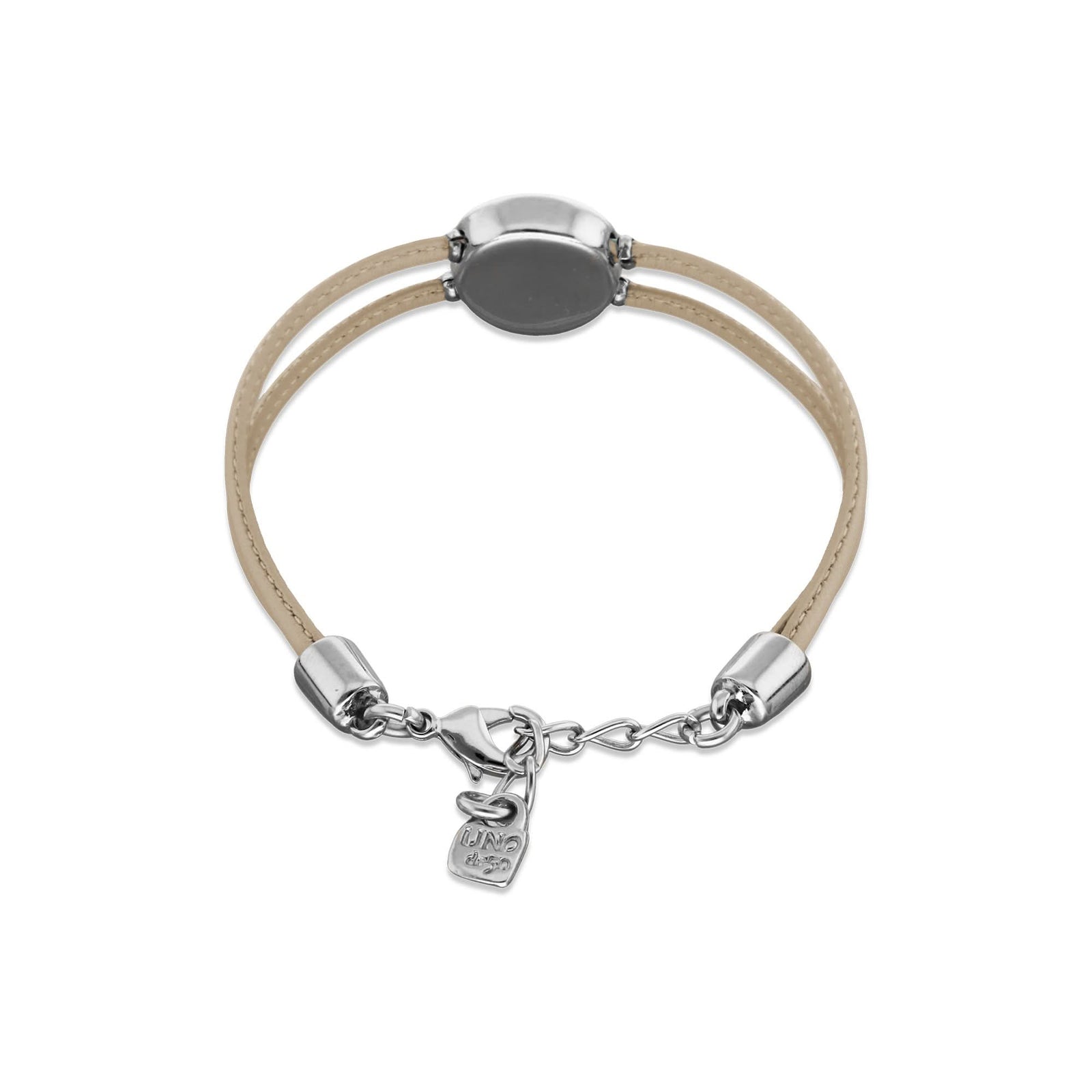 Double Ivory Leather Metal Alloy Eye Detail Pleated Sterling Silver Crystal Bracelet PUL2601MFLMTL0M