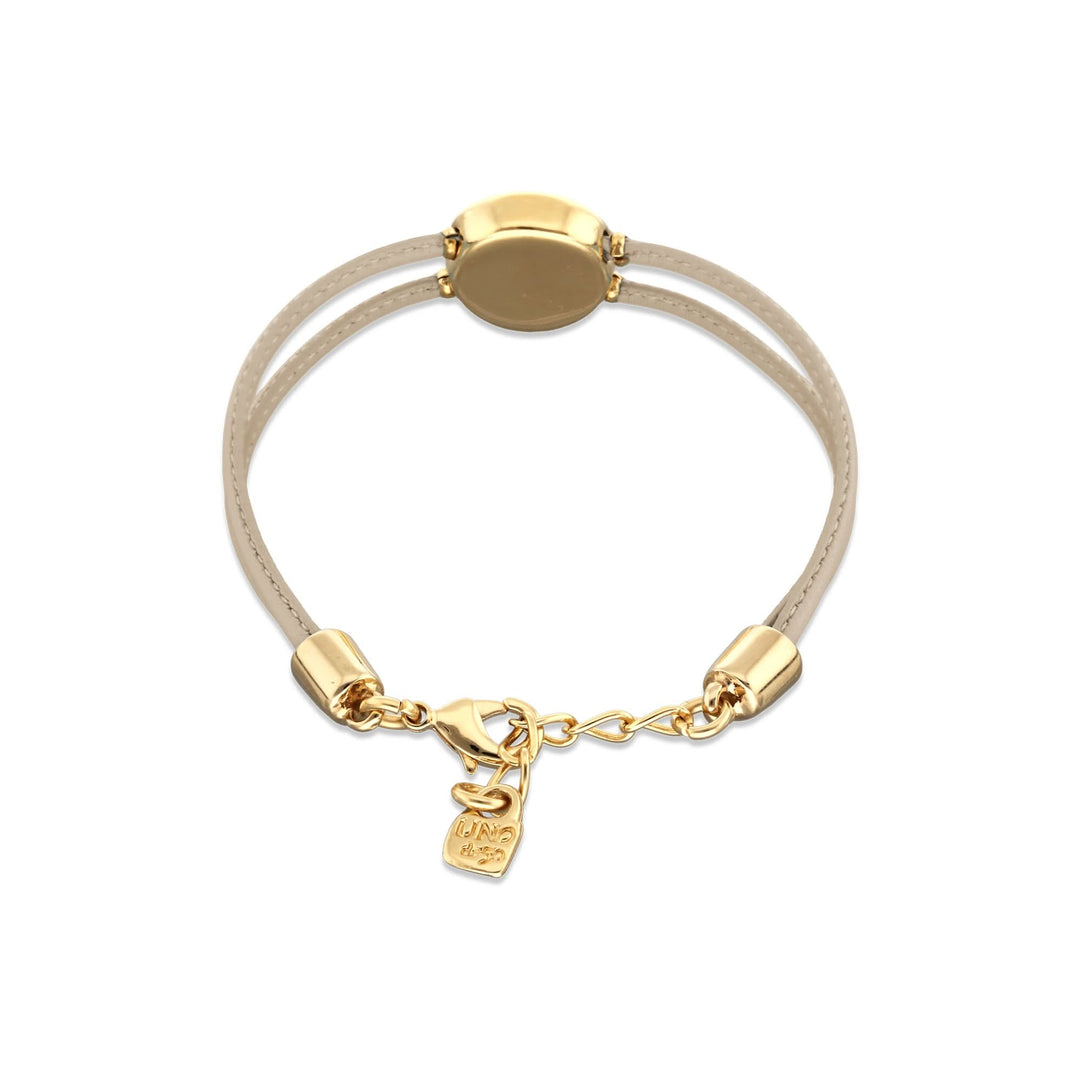 Double Ivory Leather Metal Alloy Eye Detail Pleated Gold 18K Crystal Bracelet PUL2601MFLORO0M