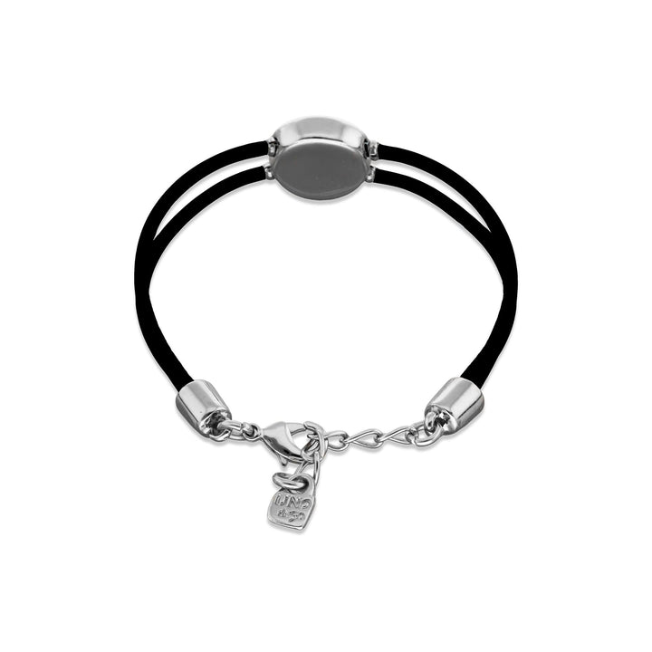 Double Black Leather Metal Alloy Eye Detail Pleated Sterling Silver Crystal Bracelet PUL2601NGRMTL0M