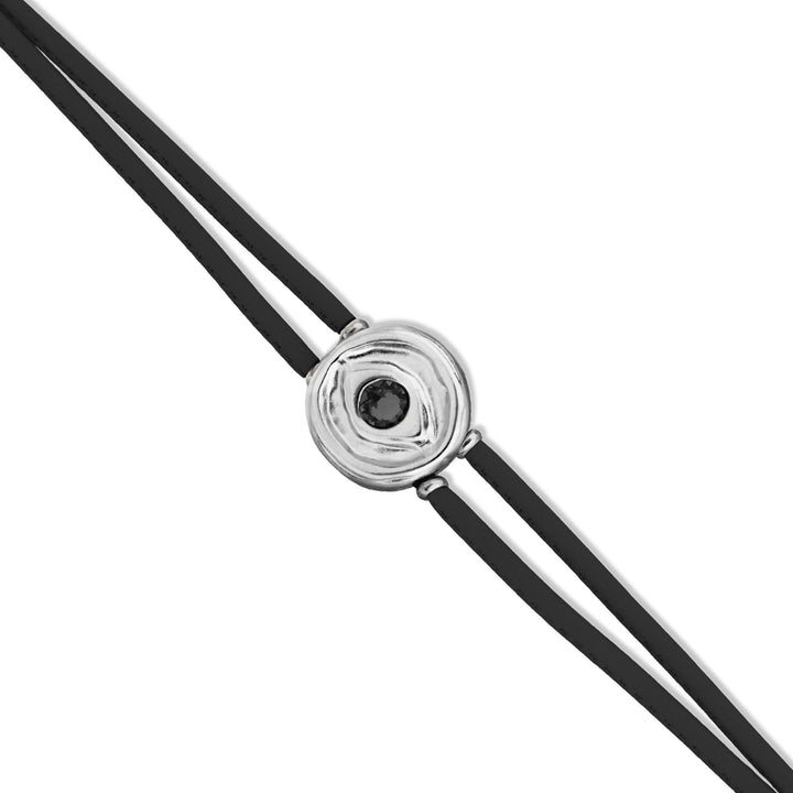 Double Black Leather Metal Alloy Eye Detail Pleated Sterling Silver Crystal Bracelet PUL2601NGRMTL0M