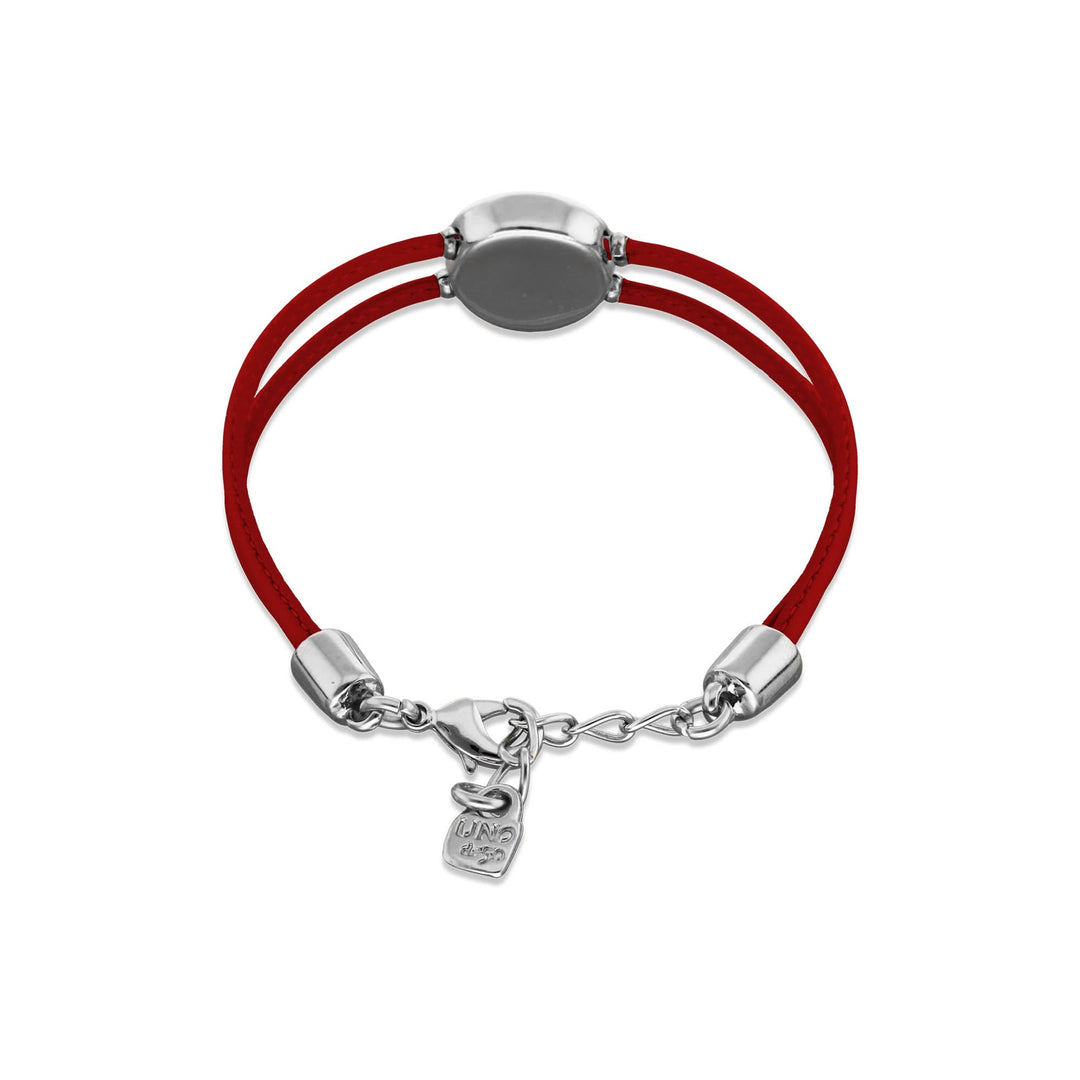 Double Red Leather Metal Alloy Eye Detail Pleated Sterling Silver Crystal Bracelet PUL2601ROJMTL0M