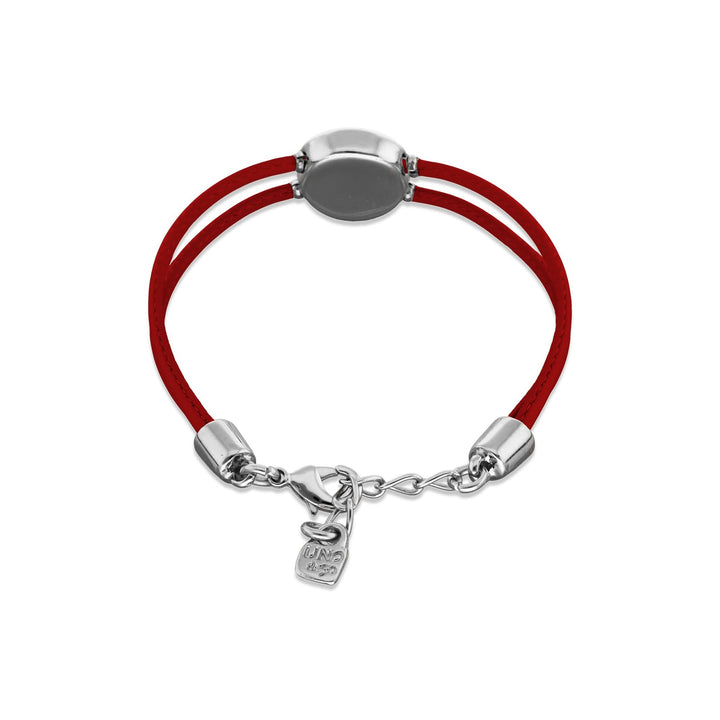 Double Red Leather Metal Alloy Eye Detail Pleated Sterling Silver Crystal Bracelet PUL2601ROJMTL0M