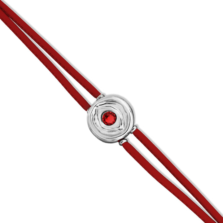Double Red Leather Metal Alloy Eye Detail Pleated Sterling Silver Crystal Bracelet PUL2601ROJMTL0M
