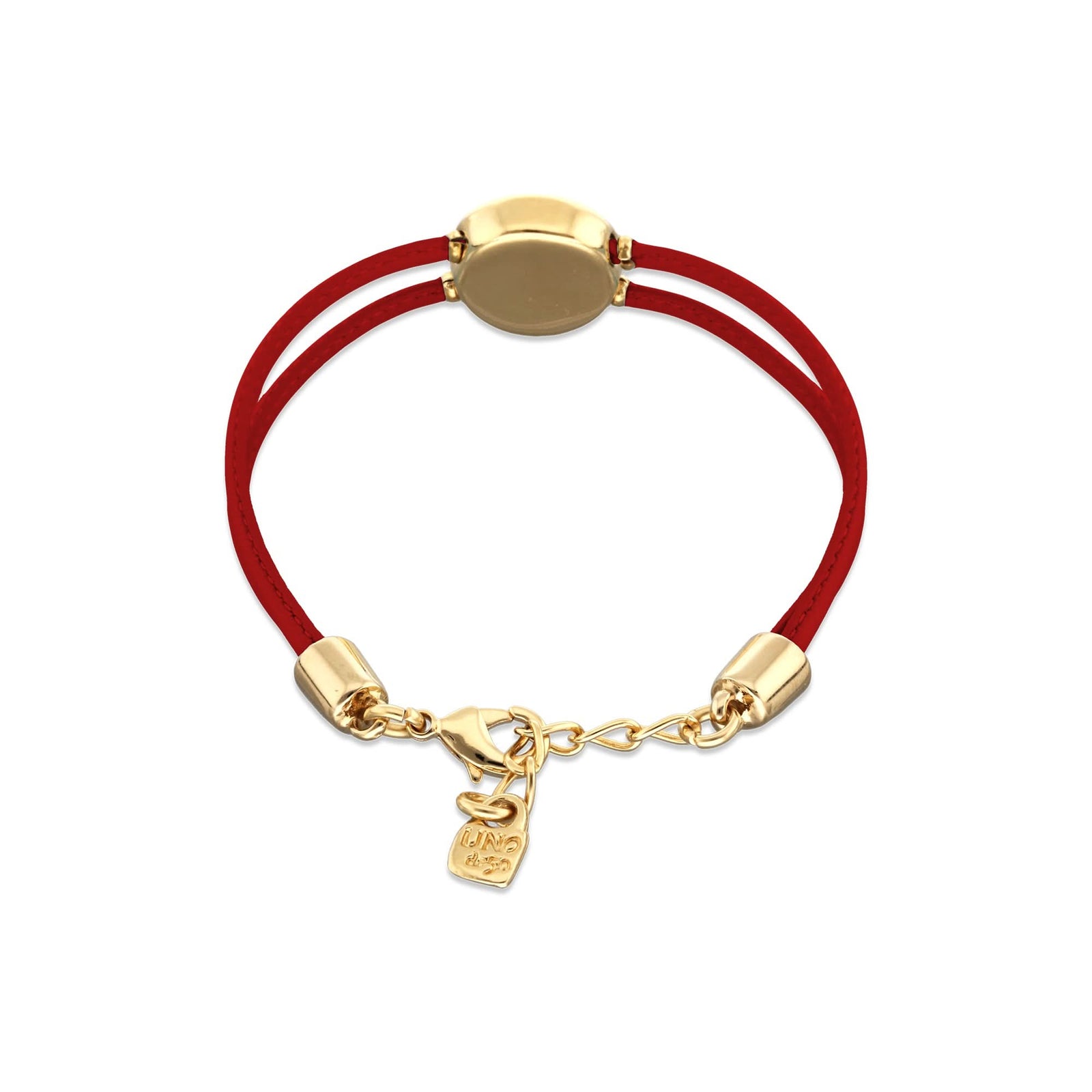 Double Red Leather Metal Alloy Eye Detail Pleated Gold 18K Crystal Bracelet PUL2601ROJORO0M