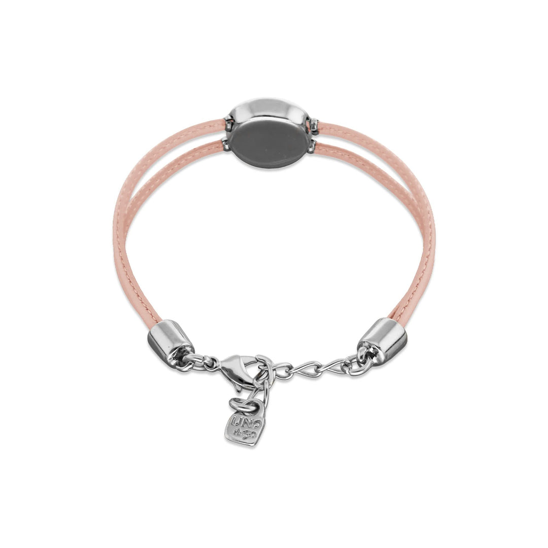 Double Pink Leather Metal Alloy Eye Detail Pleated Sterling Silver Crystal Bracelet PUL2601RSCMTL0M