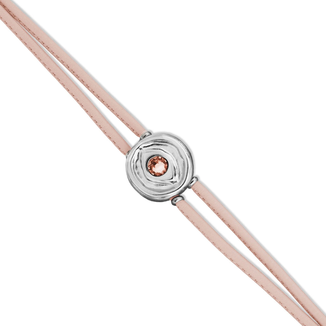 Double Pink Leather Metal Alloy Eye Detail Pleated Sterling Silver Crystal Bracelet PUL2601RSCMTL0M