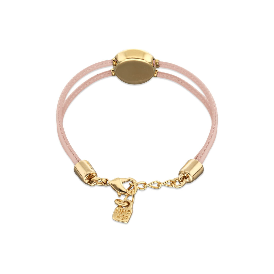 Double Pink Leather Metal Alloy Eye Detail Pleated Gold 18K Crystal Bracelet PUL2601RSCORO0M