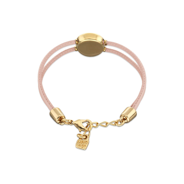 Double Pink Leather Metal Alloy Eye Detail Pleated Gold 18K Crystal Bracelet PUL2601RSCORO0M