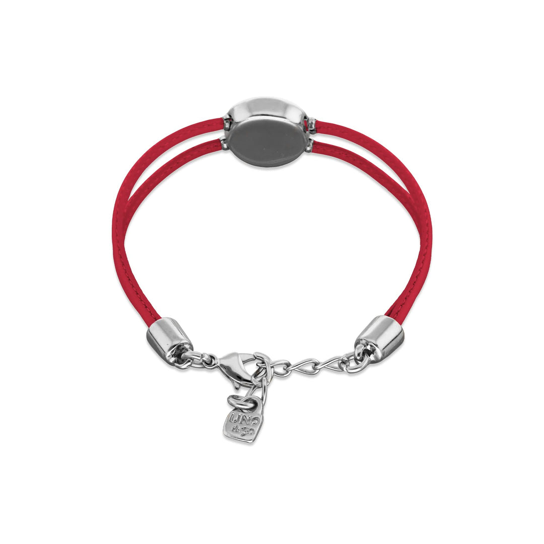 Double Dark Pink Leather Metal Alloy Eye Detail Pleated Sterling Silver Crystal Bracelet PUL2601RSOMTL0M