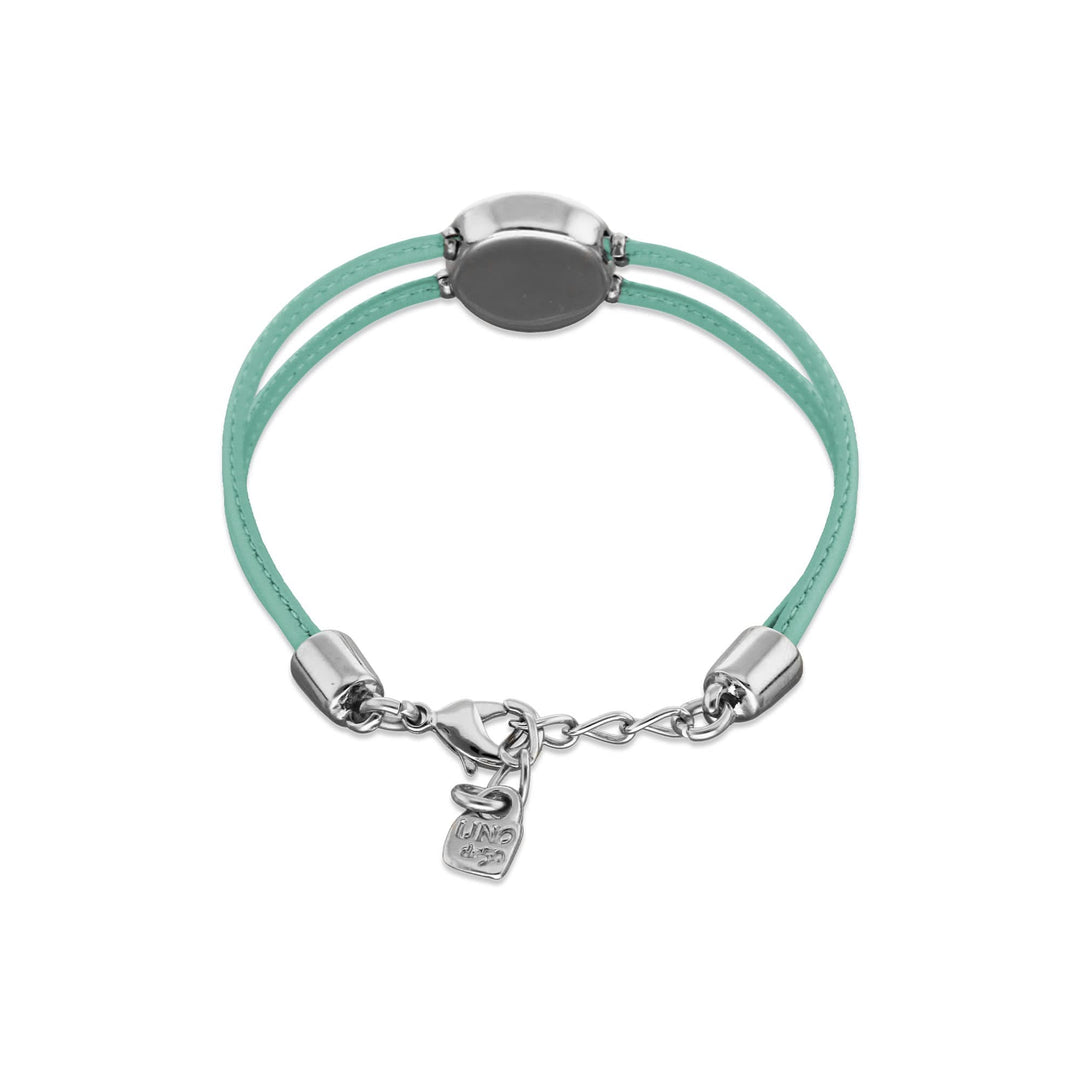 Double Turquoise Leather Metal Alloy Eye Detail Pleated Sterling Silver Crystal Bracelet PUL2601TQSMTL0M